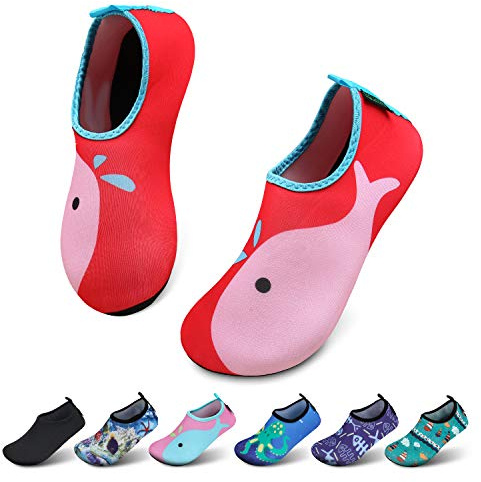 SAGUARO Chaussures d'eau pour Enfants Garçons et Filles Chaussettes Antidérapantes à Séchage Rapide Chaussures de Sport Aquatique pour Enfants Dauphins Rouges 28/29 EU