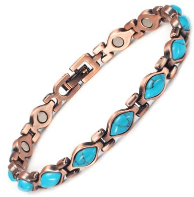 EnerMagiX Copper Magnetic Bracelets for Women,Copper Bracelet with Heart Shape Stone,Adjustable Length (0166)