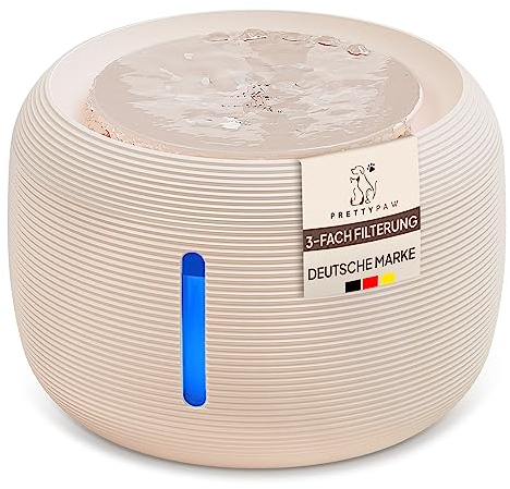 Pretty Paw© Katzenbrunnen [NEUEINFÜHRUNG] Super leiser, BPA-freier 2.5L Trinkbrunnen für Katze mit LED und Aktivkohlefilter I Leicht zu reinigender Katzen Trinkbrunnen I KatzenOase Pro