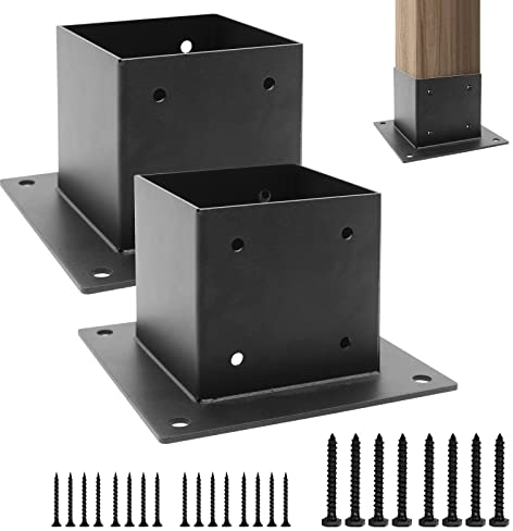WHATWEARS Pfostenbasis, 2 Stück Deck Pfostenanker(Innengröße 91x91mm), Hochleistungsstahl Pfostenhalterungen, schwarzes Pulver beschichtet, für Deck Geländer Stützen Pergola Veranda Pfostenhalter