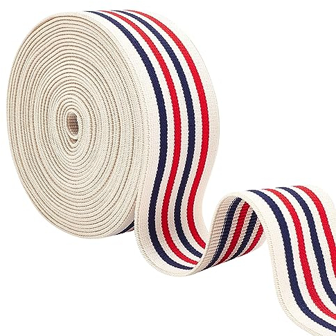 BENECREAT 5 Yards Rot Blau Gestreiftes Gummiband, 39 mm Breites Polyester-Gummiband Zum Nähen von Elastischen Bändern Für Kleid, Rock, Bund, Perückenbänder