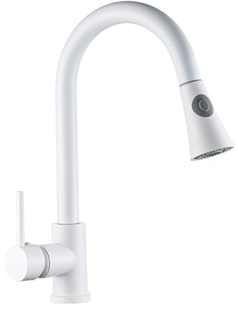 Mischbatterie Küche Ausziehbar mit Brause, Küchenarmatur Dual Mode Schwenkbar Messing Wasserhahn Küche Ausziehbar-Weiß