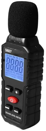 Decibelmätare, S8607 digital ljudnivåmätare 30-130 DB med LCD-skärm med bakgrundsbelysning MAX/MIN, bärbar SPL-mätare med datalagring, hög precision