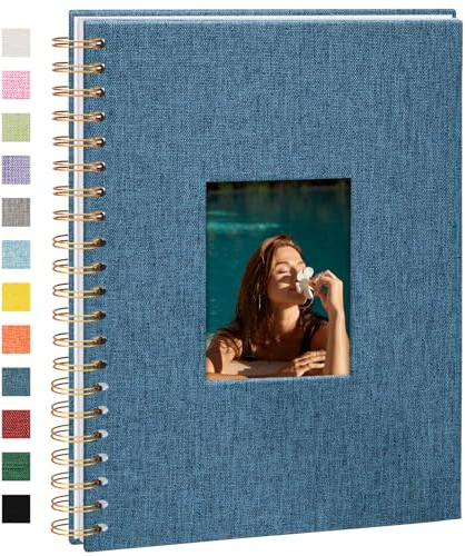 Vienrose Album Fotografico in Lino, 20,5 x 28 cm Libro dei Ricordi con 80 Pagine Bianche Fai Da Te per Viaggi Famiglia Matrimonio Natale, Blu navy