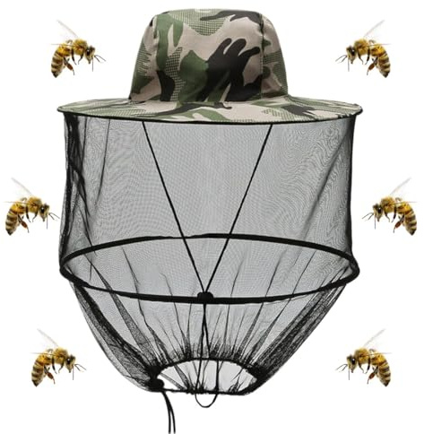 AKJAXQU Mückenschutzhut, Camouflage Imkerhut, Anti-Mücke Biene Bug Insekt Fly Maske, Kopf Net Mesh Gesichtsschutz, Outdoor Angelausrüstung, Unisex, Large, Tarnfarbe