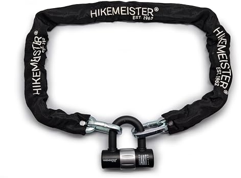 HikeMeister ® Kettenschloss | Hohe Sicherheitsstufe | mit 2 Schlüsseln | ART 3 Zertifikat | E-Scooter Motorrad Moped E-Bike & hochwertiges Schloss| sicheres Rollerschloss Kette 120 cm