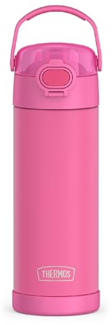 THERMOS FUNTAINER 16 Ounce Stainless Steel Vacuum Insulated Bottle with Wide Spout Lid, Neon Pink
