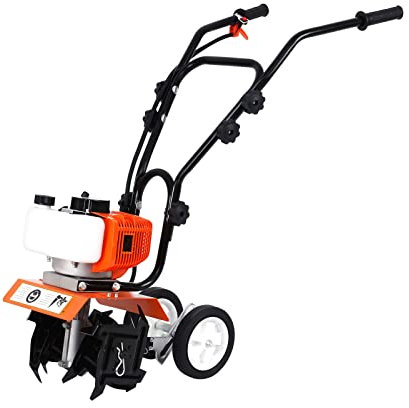 KayEsampra 52CC Motoazada Pequeña Gasolina, Mini Cultivador Gasolina 2 Tiempos Ligero, Motocultor Pequeño Gasolina con Motor Potente, Rotovator Motoazada para Jardín