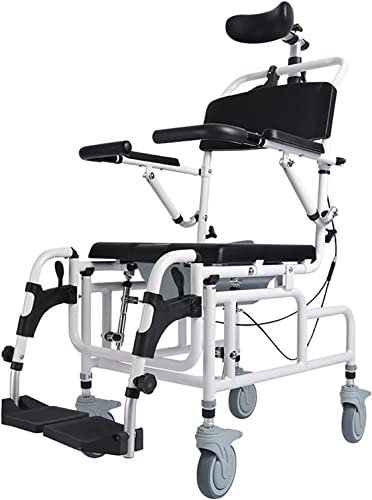 Chaise de Toilette pour Personnes âgées avec roulettes, Fauteuil Roulant de Salle de Bain, Chaise de Toilette 4 en 1, Chaise de Douche inclinable à 45 degrés, Chaise de Toilette en Alliage