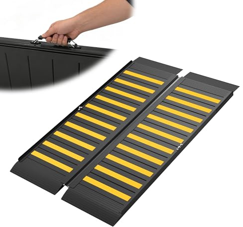 XARILK Rampa de 123 cm para silla de ruedas con asa, de aluminio antideslizante, rampa plegable para silla de ruedas para escaleras, umbrales de puerta, para sillas de ruedas y andadores, capacidad de