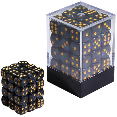 Gobelieve Set di dadi da 36 pezzi, 12 mm, con angoli arrotondati e scatola, mini cubi da 6 lati con scatola portaoggetti, dadi neri e dorati per giochi da collezione e accessori da tablet RPG