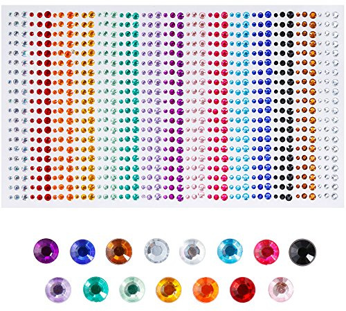 Faburo 900 Pièces Pierres Précieuses Adhésif Strass Cristal Autocollants, 3mm, 4mm, 5mm, Acrylique Coloré Strass Autocollant pour l'artisanat