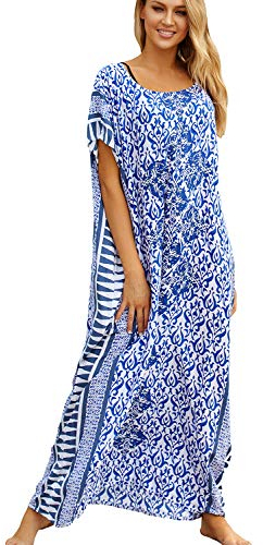 L-Peach Damen Baumwolle Kaftan Langes Kleid Strandkleid Bikini Coverups One Size