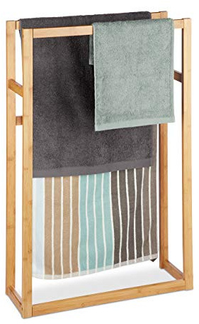 Relaxdays Portasciugamani da Terra in Bambù, 3 Bracci, Portasalviette, Piantana da Bagno, HLP: 90 x 60 x 20 cm, Naturale