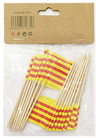 Durabol Palillos de Tapas con Bandera, Etiquetas Pequeñas para Magdalenas Decorar Tartas Bocadillos Cumpleaños Boda Fiesta de Bienvenida 3.5 * 2.5cm (Catalán 25pcs)