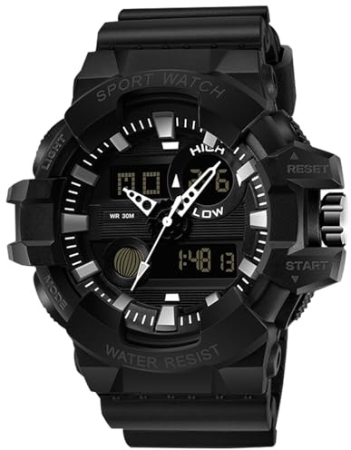 RORIOS Digitali Orologi Militari di Sport Ragazzi LED Grande Viso elettronico Polso Orologi con Allarme Timer Orologi Uomo, Nero B, Cinghie