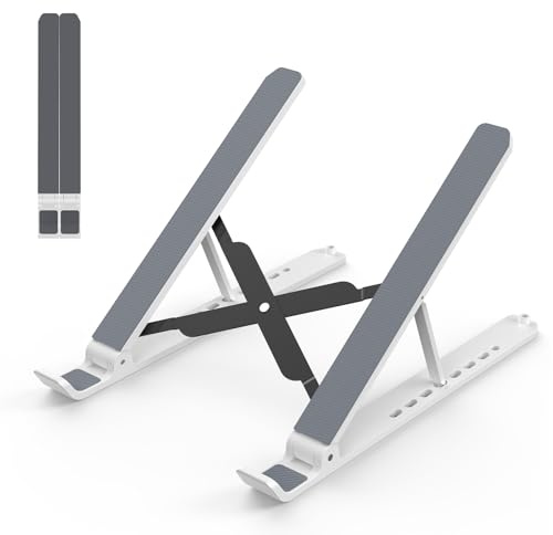 Tonmom Laptop Ständer, Faltbarer Notebook Ständer, Höhenverstellbarer ABS+Silikon Laptopständer Belüftet Kühlung Laptop Halterung für MacBook Pro/Air, HP, Sony, Dell,alle 10-15,6 ” Laptops-Weiß