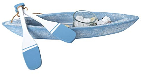 Holzboot mit Paddel und Teelichthalter maritim 31 cm Boot Schiff Maritimdeko