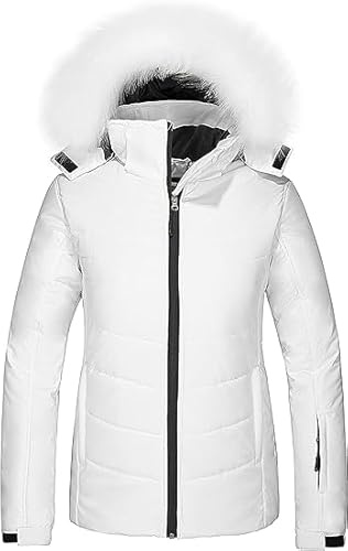 Skieer Women's Waterproof Ski Jacket Warm Winter Snow Coat Windproof Hooded Rain Jacket White M