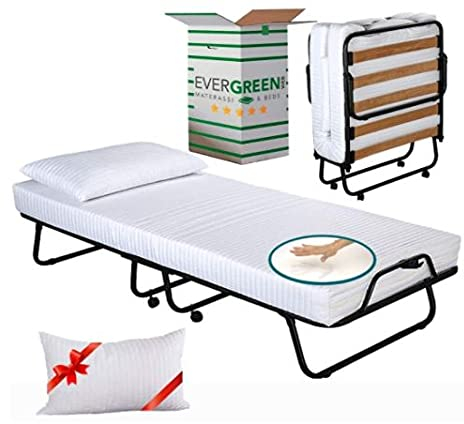 EVERGREENWEB Klappbett 80x190 mit Weiß Matratze aus Memory Foam, Höhe 12 cm + Visco Kissen GRATIS, Lattenrost aus Holz, Stabiler Metall-Rahmen mit Rollen und Bequeme Matratze, Platzsparend Klappbett