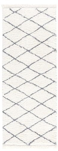 TESSO LIVING Hochflor Teppich - Weiß Grau - 120 x 160 cm - Diamantmuster Shaggy Teppich Mit Fransen – Besonders Weich