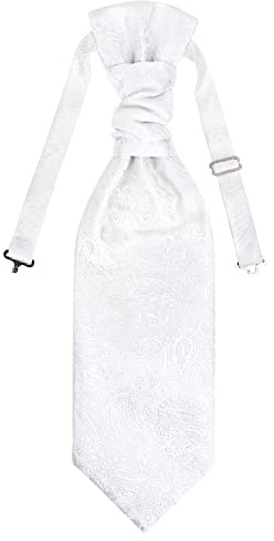 WANYING Corbata de Plastrón para Hombre Preatado con Cierre de Gancho Ajustable Corbata de Boda Accesorios de Boda para el Novio - Paisley Blanco