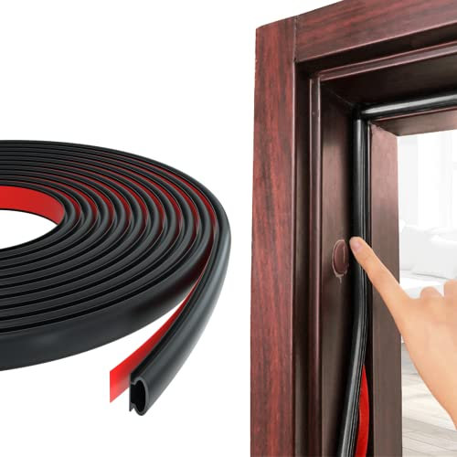 Esufeir 49Ft/15M Negro Goma Burlete Puerta Tira Sellado Ventana,Autoadhesivo Pvc Junta Cinta Insonorizar Aislante Frio para Marcos de Puertas Entrada Casa,Puerta Corredera Madera Aluminio