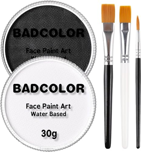 Halloween Pintura Facial (Negro+Blanco), Pinturas Corporales Lavable para Maquillaje Teatral, Carnaval, Fiesta, No Tóxico Resistente al Agua Larga Duración