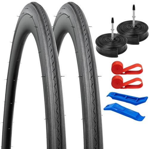 YunSCM 2Pcs Faltbarer Reifen 700x25C Mantel 25-622 Plus 700C Schlauch FV60mm Valve kompatibel Straßenfahrad, Stadtfahrad 700x25C 700x26C Fahrradreifen und schlauche