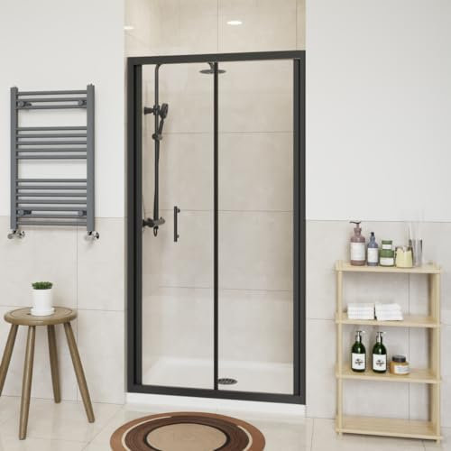 NRG 900 x 1900mm Bathroom Bi- Fold Shower Door Shower Enclosures Black Framed 6mm Glass