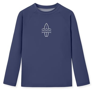 Glimnerize Jungen Rashguard Shirt Bademode Weich Schwimmshirt Langarm UV Shirt Badeshirt Rundkragen Shirt Surfbrett Navy 128