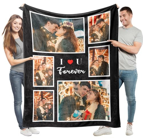 Easycosy Manta Personalizada con Foto y Texto-280 g/㎡, Manta sofá y Cama, Manta Personalizada Cuadros de Franela Ultra Suave, Idea Regalo para Parejas, Novia y Novio, Hecho en España