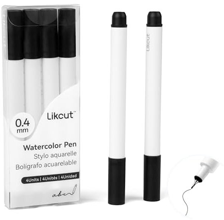 LIKCUT Fine Point Pens 0.4mm, Black Watercolor Ink Pen, Marker Pen Set of 4 Pack 0.4 tip for Writing, Drawing, Coloring, Stickers Labeling, 4 Black Pens Accessories Compatible with Cricut Joy Mahcine