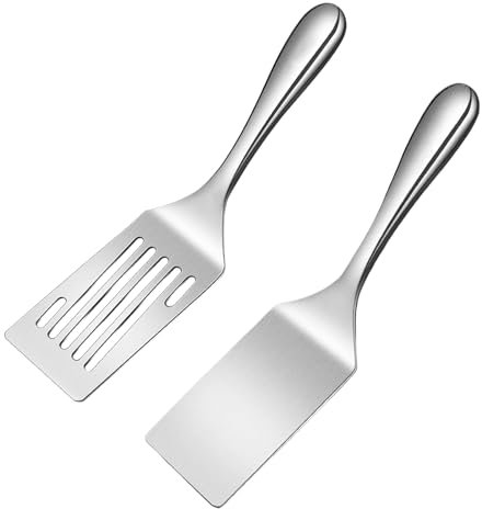 Naapesi 2 Pezzo Spatola in Acciaio Inox Scanalata, Spatola per Griglia, Spatola Cucina Acciaio, Paletta Cucina, Spatola per Barbecue, Spatola per Cucinare, Set di Spatole per Friggere