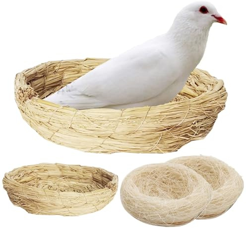 PINVNBY Handmade Woven Bird Lawning Nest mit Kokosnuss Faser Liner Flat Base Stroh Vogelnest Bett Hatch Roosting für Taube Taube Papagei Schildkröte Wachtel Macaw Kuckuck Spatz