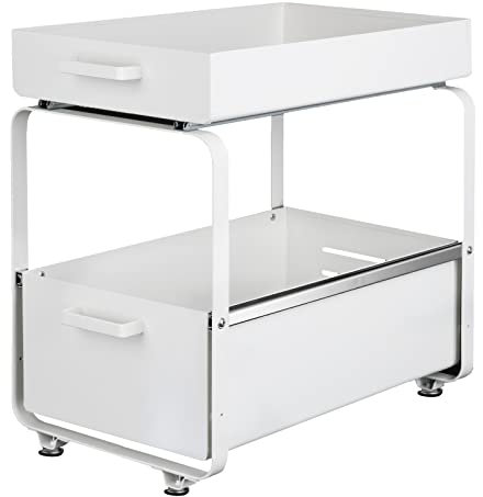 Supfine Rangement sous évier à 2 Niveaux, Organisateur de Cuisine avec Tiroirs Coulissants, Étagère sous Évier, 2 Paniers Coulissants, pour Cuisine, Salle de Bain (Blanc, 40 * 25.5 * 39.5cm, 1PC)