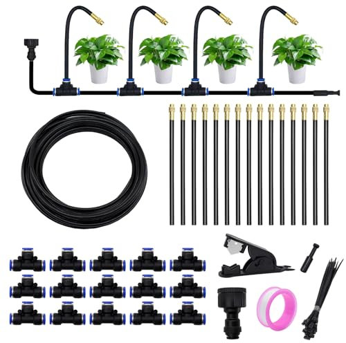 Systeme Irrigation Jardin, Kit de Système d’Irrigation avec Buse Réglable, Système d’Irrigation Automatique de Jardin à 360°, Arrosage pour Jardin, Cour, Pelouse, Serre (15 m / 49,2 ft)