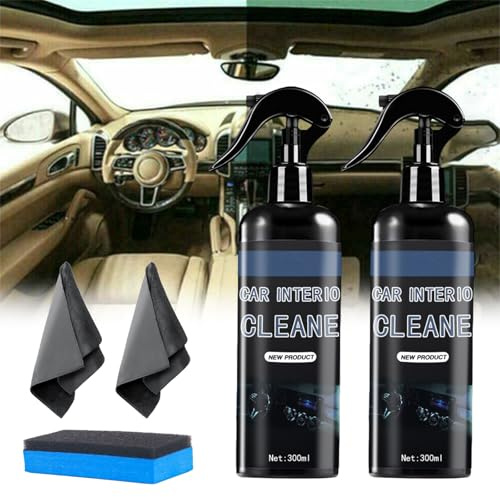 Cutiolly Kit Pulizia Auto Interni,2pc 300ml Pulitore Interni Auto,Detergente Interni Auto,Pulitore Abitacolo Auto,Prodotti Pulizia Auto,Set per Pulizia Dell'auto,con Uno Straccio e Una Spugna