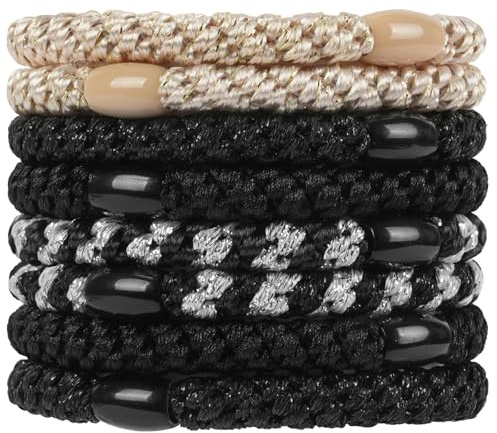 LOPHE 8 Pack Hair Tie No Damage Soft Elastic Hair Bands 8 Colours for Women Girls, Soft Woven Ponytail Holders Hair Bobbles for Sports, Work, Parties