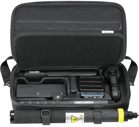 AMAZEAR Funda para Insta360 X5/X4 Air Accesorios, Bolsa Transporte Impermeable, Bolso Bandolera portátil para Insta360 X5 / X4 Air, Compatible con Palo Selfie 3M 9,8ft, Totalmente Negro, Grande