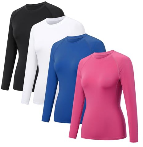 HYCOPROT 4 Pack Women's Compression Shirt Long Sleeve Workout Tops Quick Dry Base Layer Shirts Athletic T Shirt Breathable Tshirt Casual Tee Fashion Basic Shirts Gym Clothing Yoga Running Hiking