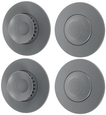 4 Stück Universal Abflussstopfen Silikon,Waschbeckenstöpsel & Badewannenstöpsel mit Drücken und Auffangsieb, für Küchenspüle, Spülbecken, Dusche, Bodenablauf - Anti-Verstopfung, Geruchs
