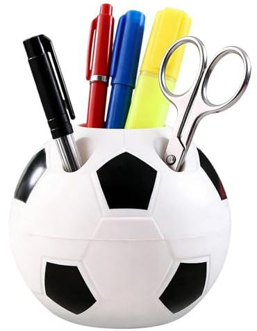 PacuM Fotboll Pennhållare Med 6 Hål Fotboll Rund Kreativ Skrivbord Pennhållare 9,5 X 10,5 cm Vattentät Plast Skrivbordshållare för Kontor Studie Skola