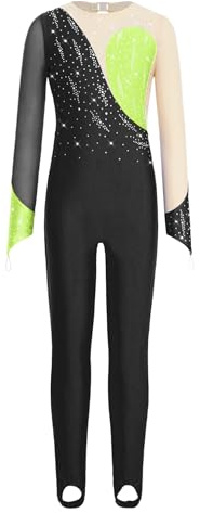 Hansber Tanzanzüge Rhythmische Sportgymnastik Für Mädchen Elastischer Body Mit Langen Ärmeln Wettkampf-eiskunstlaufanzug Schwarz 146-152