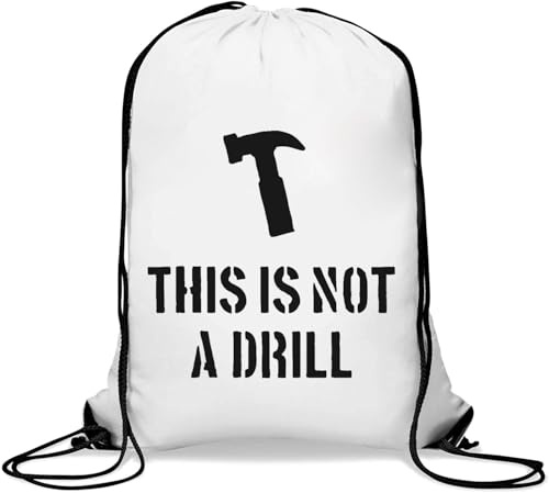 This Is Not A Drill rolig hammare logo gympåse vardaglig dragskoväska vit