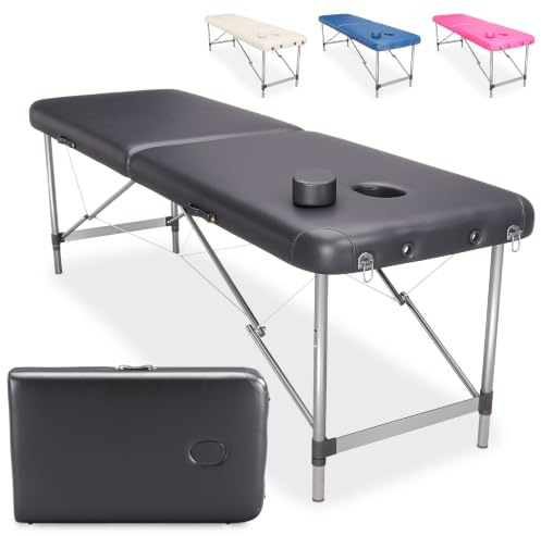 Beltom® Lettino da Massaggio 2 Zone in Alluminio 185X60 CM - Portatile PESA Solo 11 kg + Angoli ARROTONDATI E RINFORZATI - Fisioterapia Estetista Tattoo - Nero