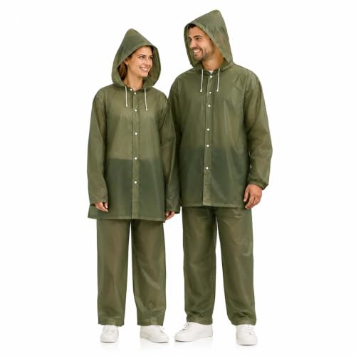 BDYLYS Combinaison de pluie légère 2 pièces pour homme et femme - Vêtement de pluie imperméable en EVA avec capuche - Réutilisable - Veste et pantalon pour vélo, randonnée, camping, festival en plein