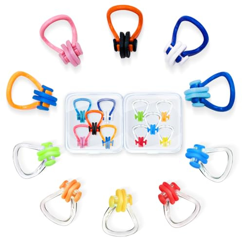 STSAIL Pinzas Nariz Natacion – 10 Piezas de Clip Nasal de Silicona para Niños (A partir de 7 Años) y Adultos, Pinza Nariz Natación Adulto con Caja de Almacenaje, Multicolo