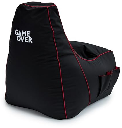 Game Over Chaise Pouf de Jeux Vidéos | Salle de Séjour Intérieure Fauteuil Gamer | Poches Latérales pour Les Manettes | Support de Casque | Conception Ergonomique (Elektrisches Purpur)