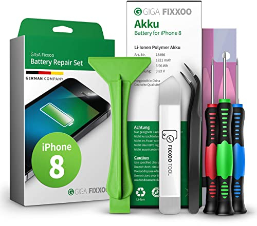 GIGA Fixxoo® Handy Akku Reparatur Set iPhone 8 Akku [inkl. Werkzeug-Kit & Anleitung] - Original Akku Kapazität - Ersatzakku für einen einfachen Austausch - Akku iPhone - iPhone Batterie